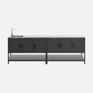 Îlot cuisine extérieure 2 modules inox avec évier et rangement