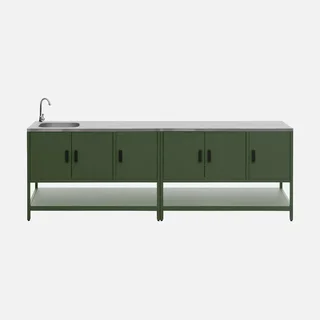 Îlot cuisine extérieure inox 2 modules avec évier et rangements
