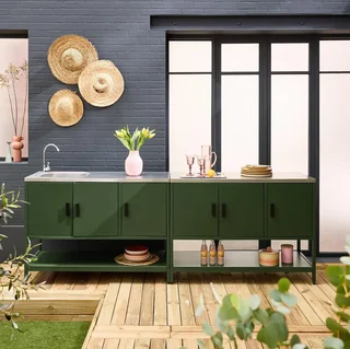 Îlot cuisine extérieure inox 2 modules avec évier et rangements