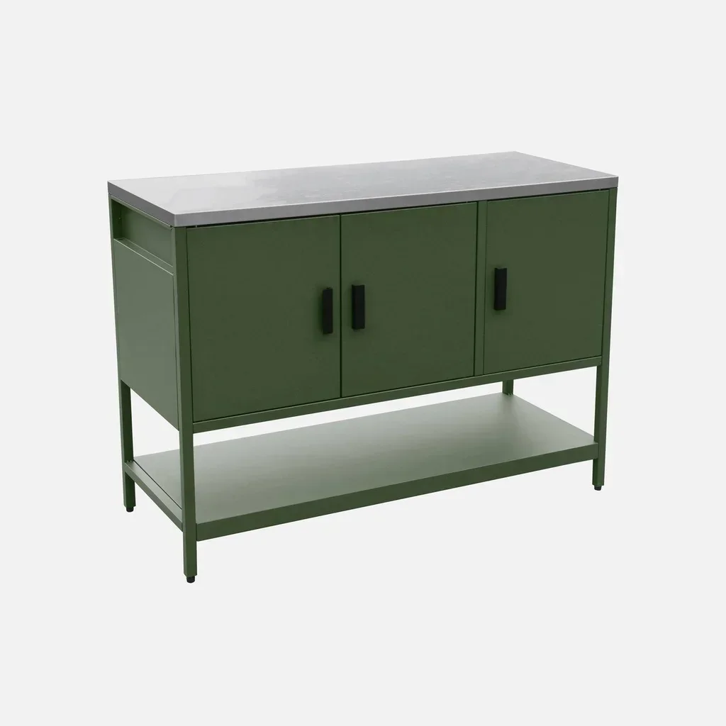 Îlot cuisine extérieure inox 2 modules avec évier et rangements