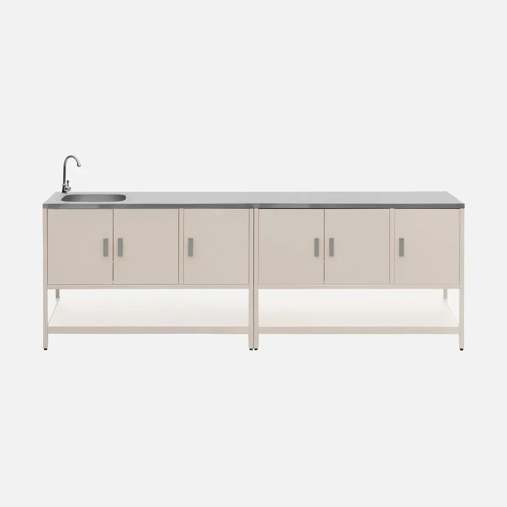 Îlot cuisine extérieure 2 modules inox avec évier et rangements