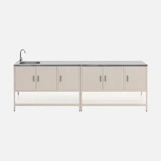 Îlot cuisine extérieure 2 modules inox avec évier et rangements