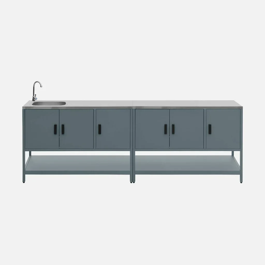 Îlot cuisine extérieure 2 modules inox avec évier et rangement