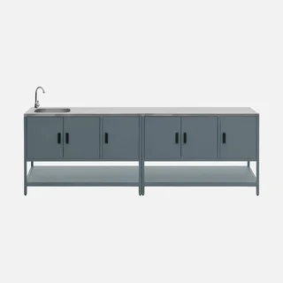 Îlot cuisine extérieure 2 modules inox avec évier et rangement