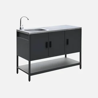 Îlot cuisine extérieure 2 modules inox avec évier et rangement