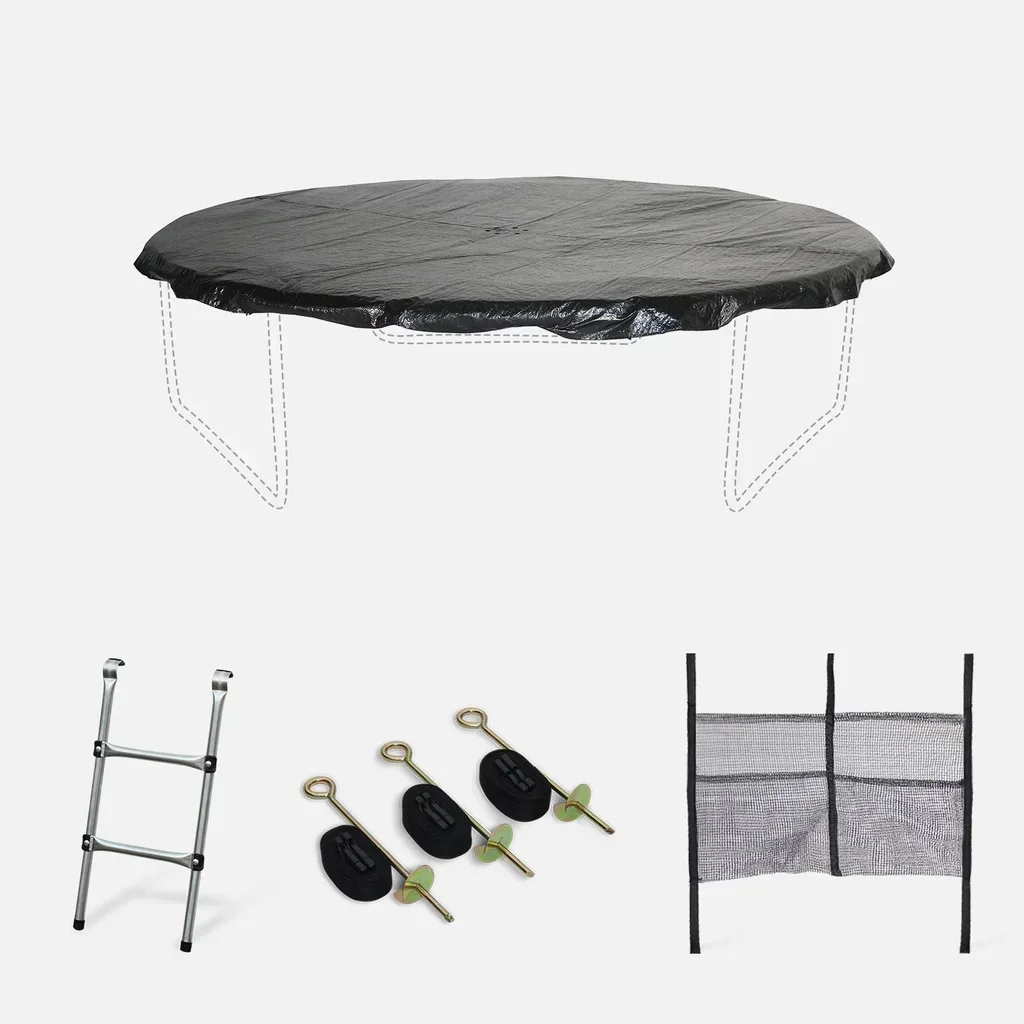 Kit accessoires trampoline 250-490 cm : échelle, ancrage, bâche, filet chaussures