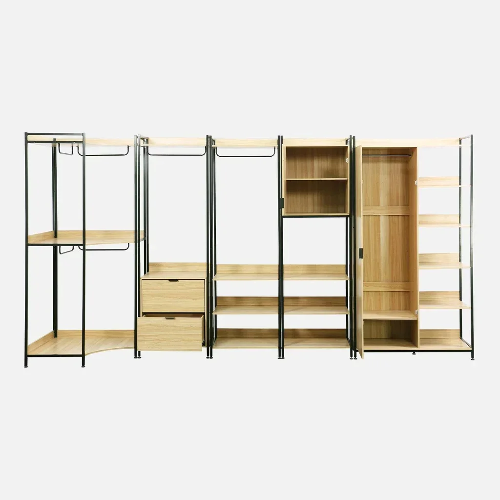 Modular wood metal closet kit 5 modules clothes storage design
