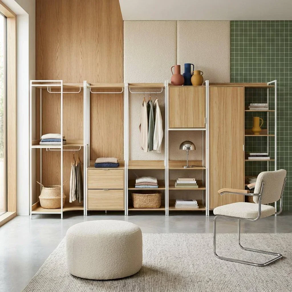 Extendable closet kit wood metal 5 modules contemporary design