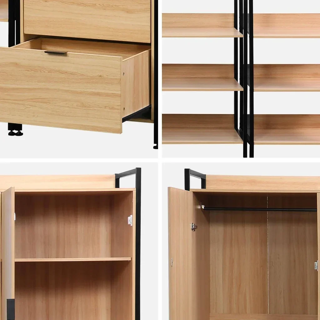 Modular wood metal closet kit 5 modules clothes storage design