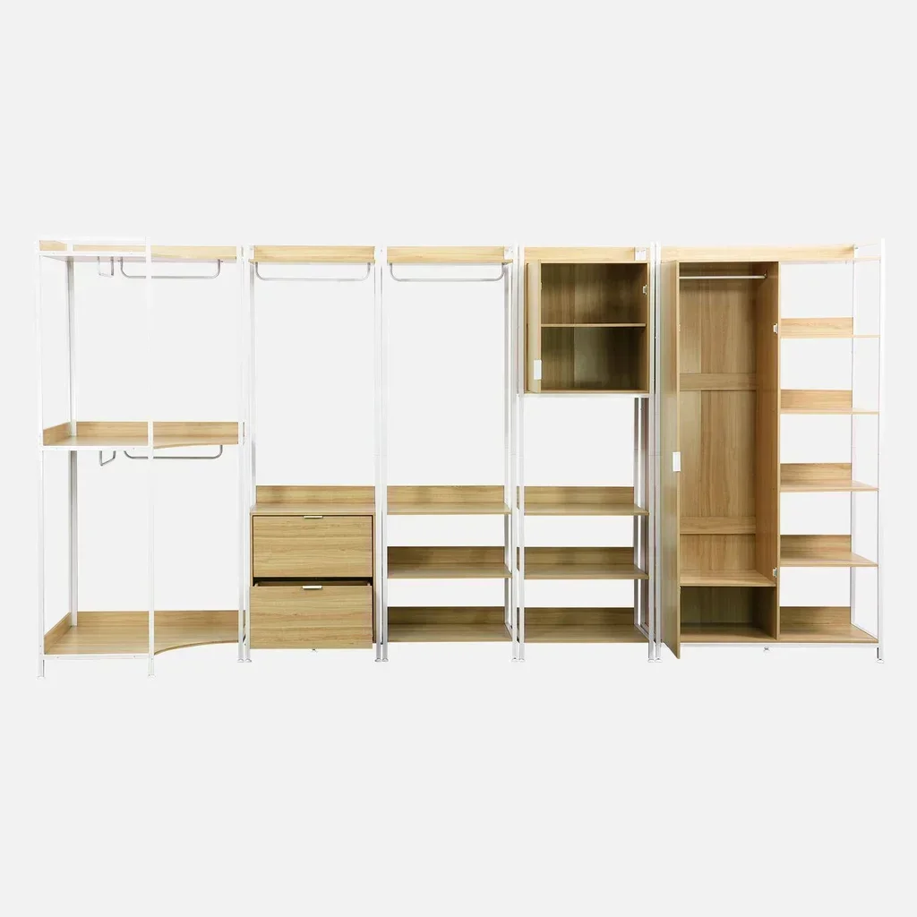 Extendable closet kit wood metal 5 modules contemporary design