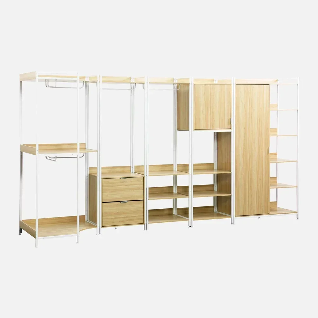 Extendable closet kit wood metal 5 modules contemporary design