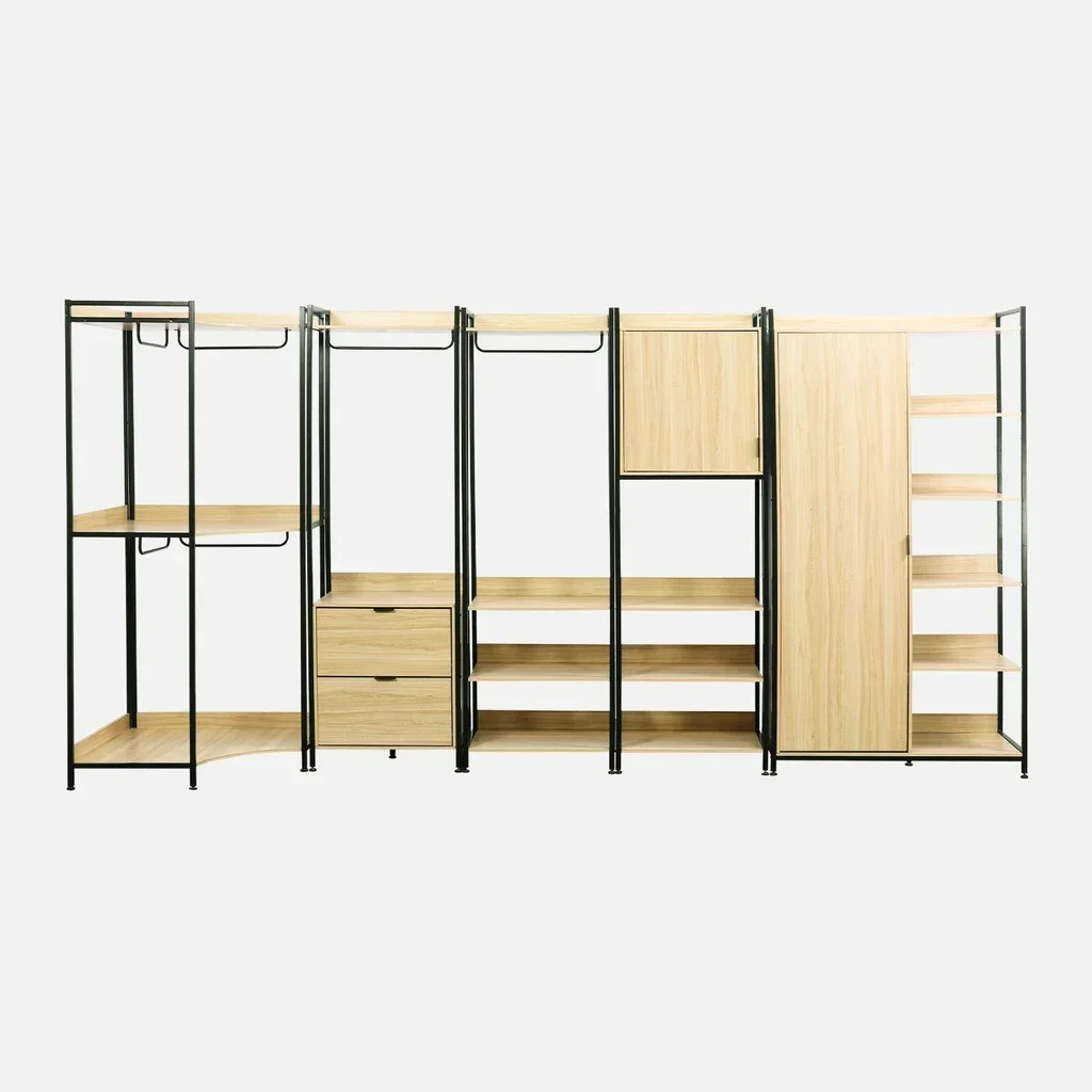 Modular wood metal closet kit 5 modules clothes storage design
