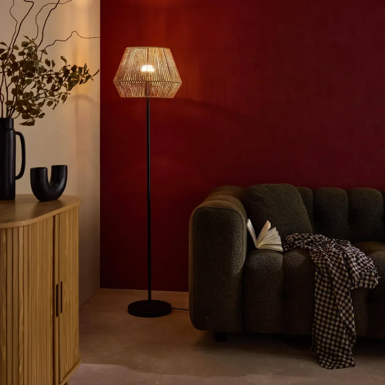 Lampadaire rotin tressé 150 cm design exotique salon chambre