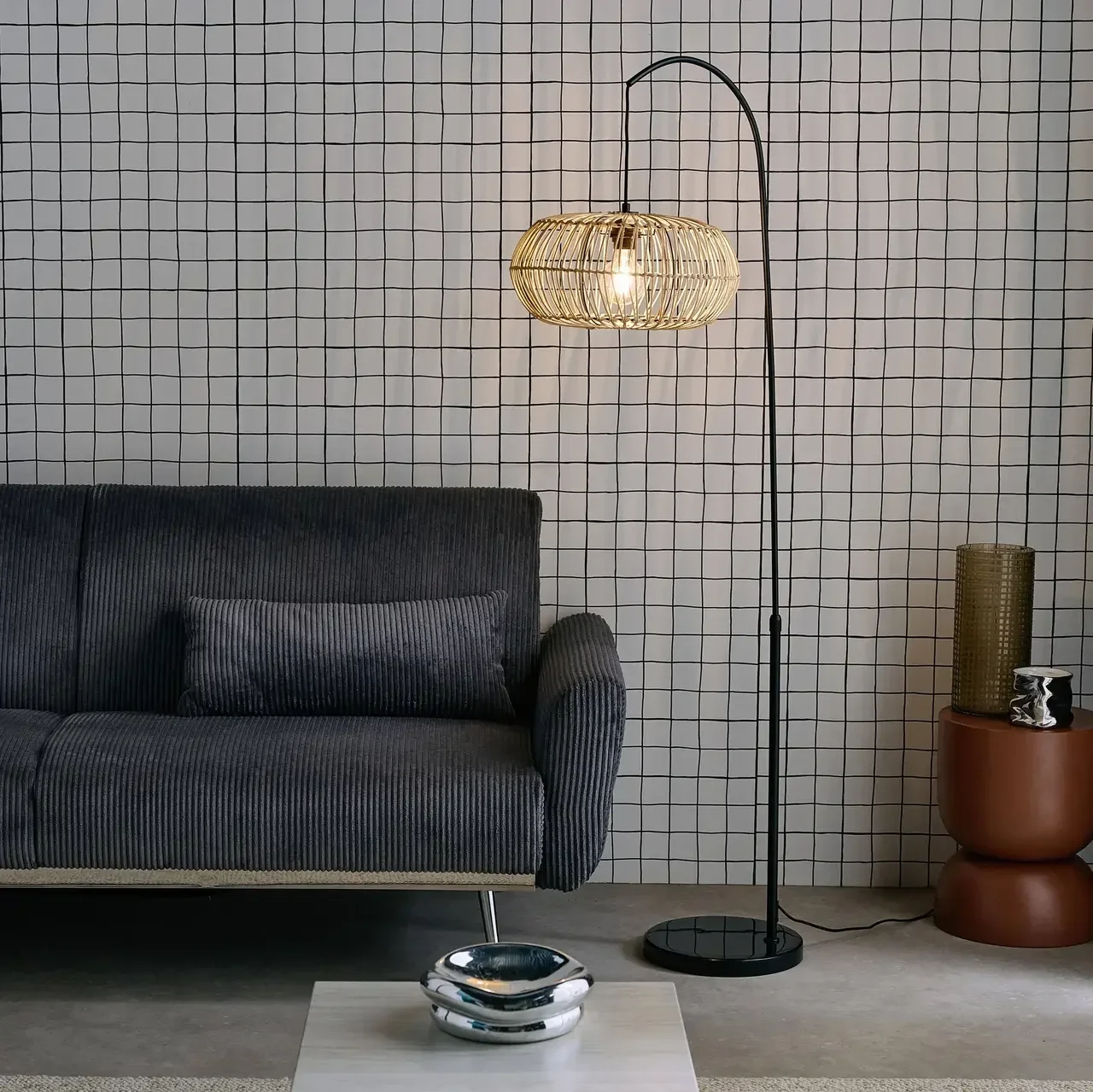 Lampadaire rotin naturel tressé 170 cm salon exotique