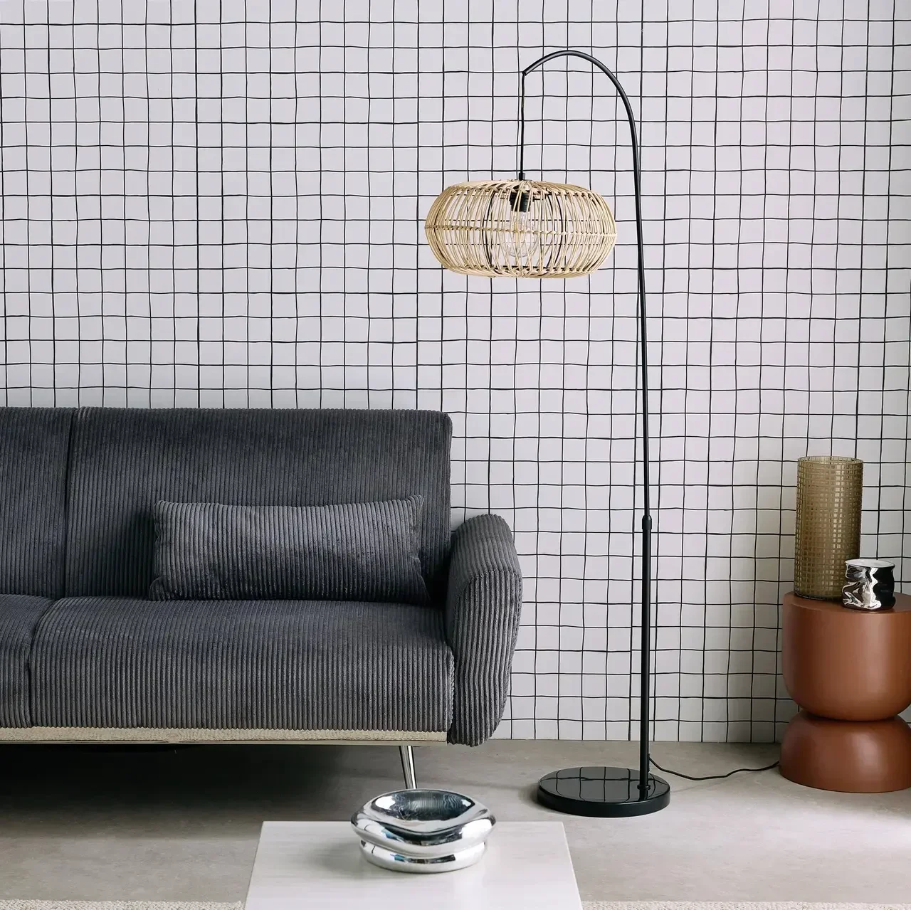 Lampadaire rotin naturel tressé 170 cm salon exotique