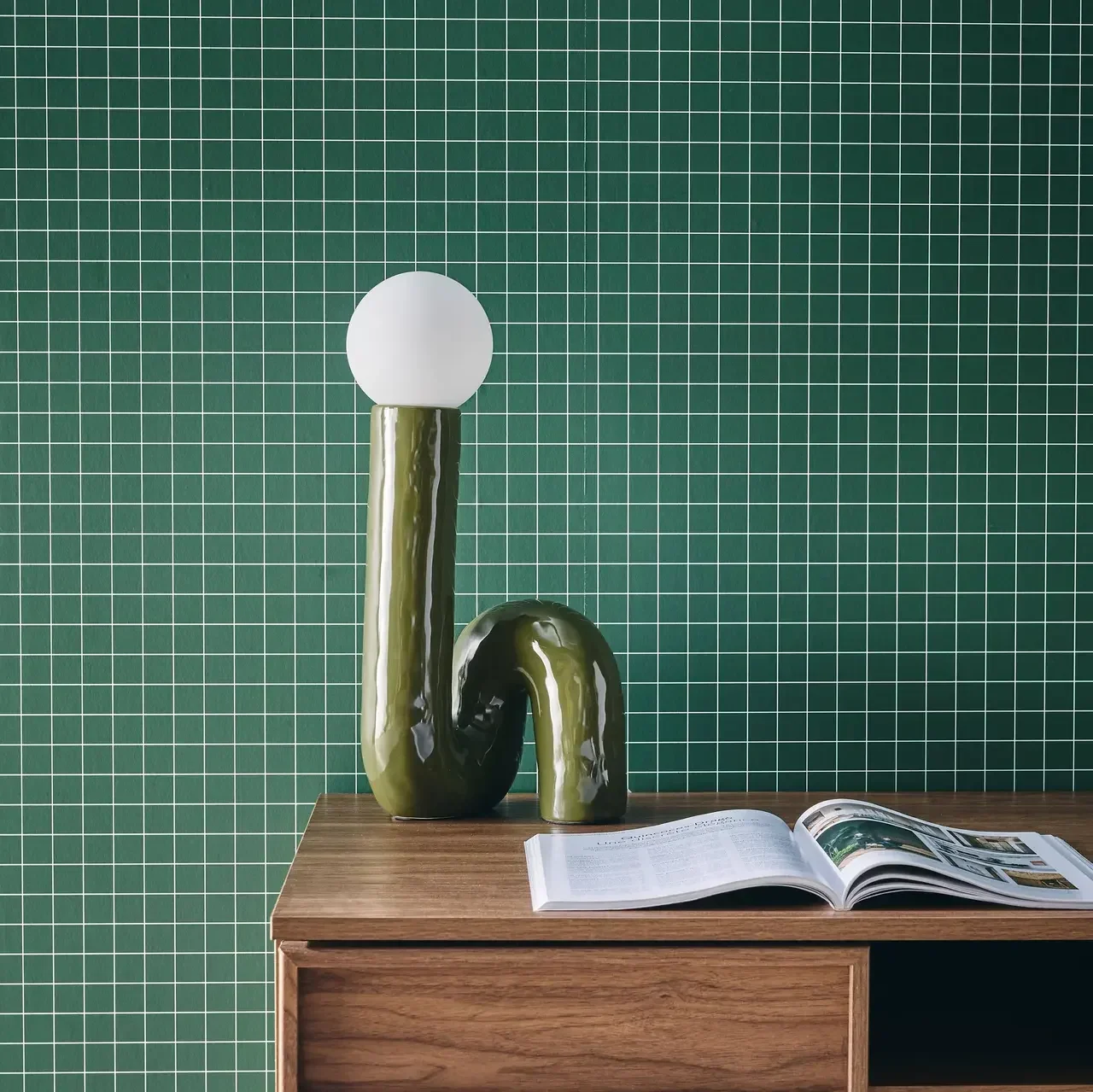 Glazed Ceramic Table Lamp 45 cm Elma Organic Design