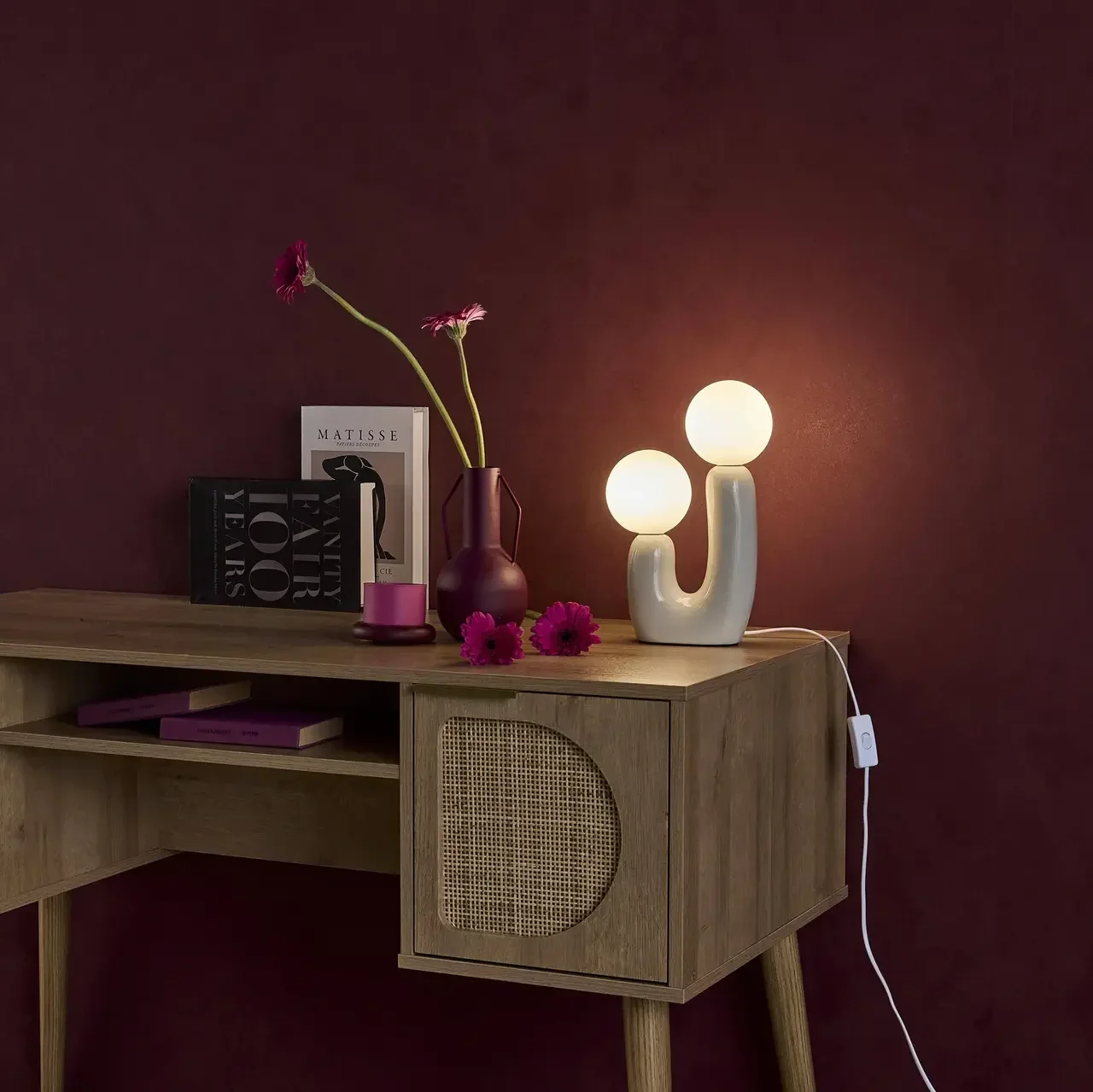 Lampe à poser céramique verre 31 cm Deva bleu beige terracotta design