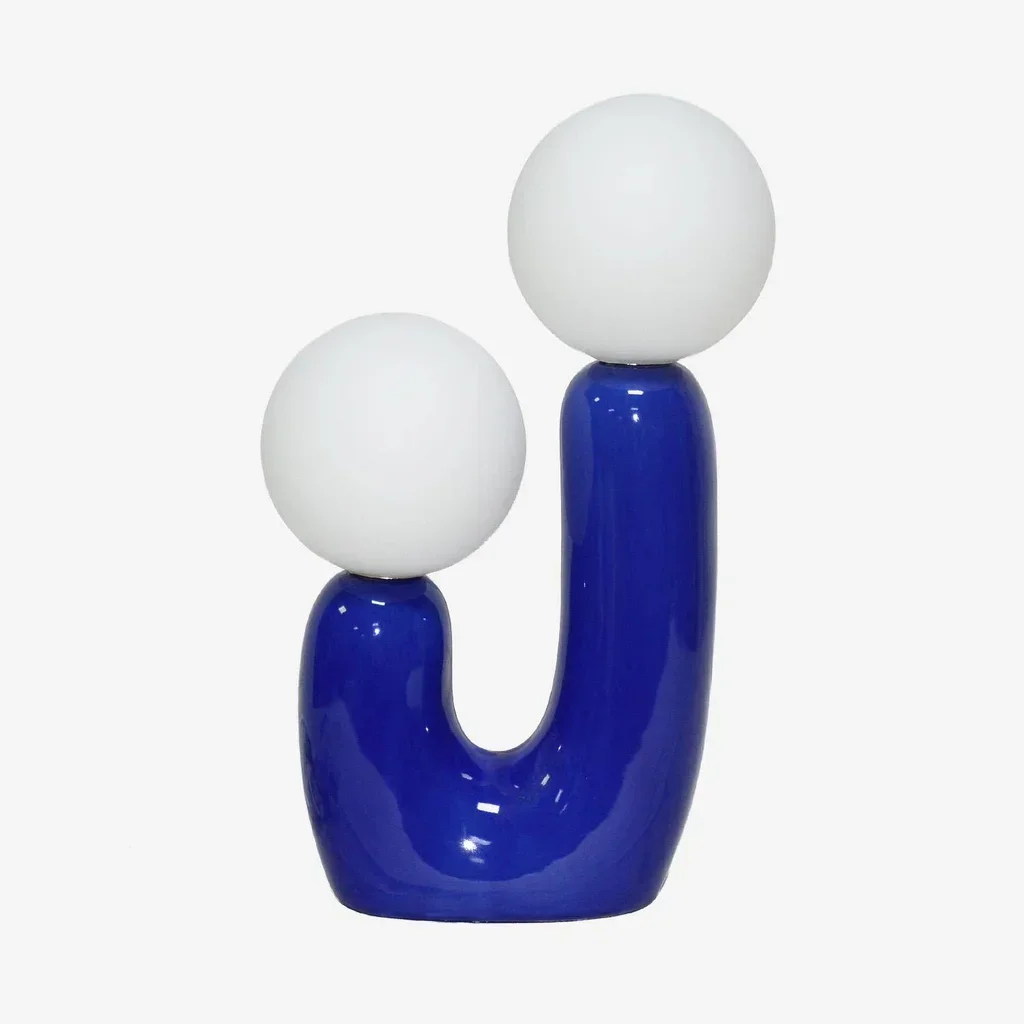 Lámpara de Mesa Cerámica Vidrio Artesanal 31 cm Deva Azul Beige Terracota