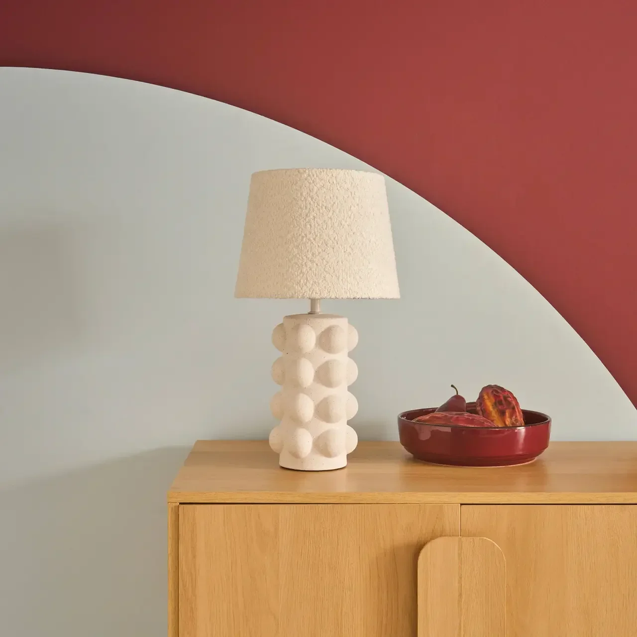 Lampe à poser Mia céramique 45 cm design sculptural abat-jour bouclette