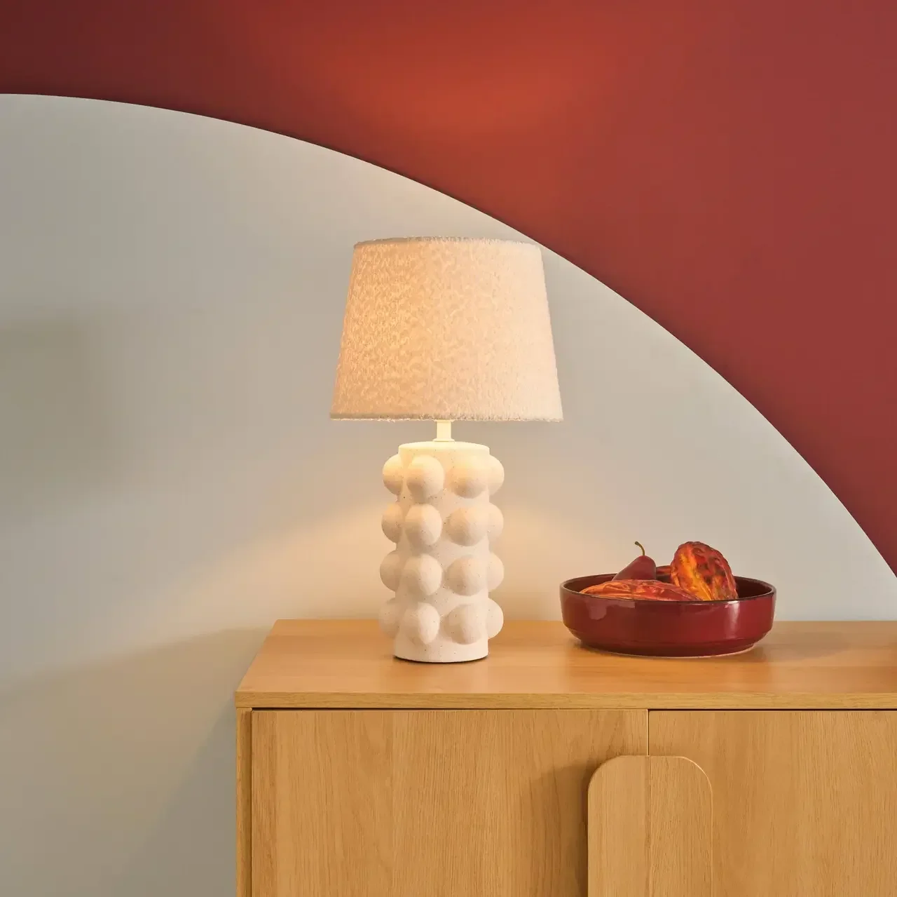 Lampe à poser Mia céramique 45 cm design sculptural abat-jour bouclette