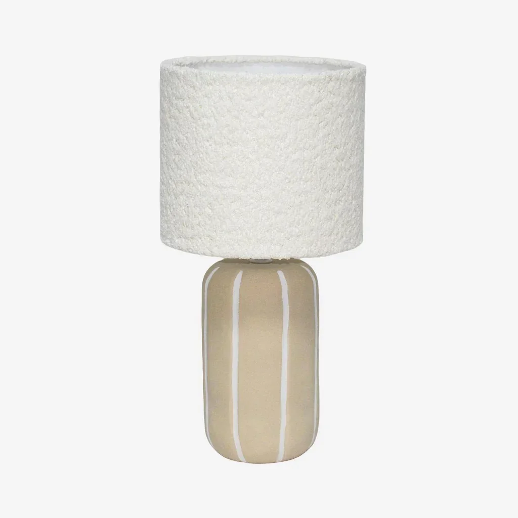 Lampe à poser céramique rayée abat-jour bouclette 41 cm style cosy