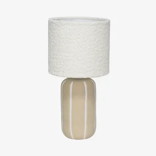 Lampe à poser céramique rayée abat-jour bouclette 41 cm style cosy