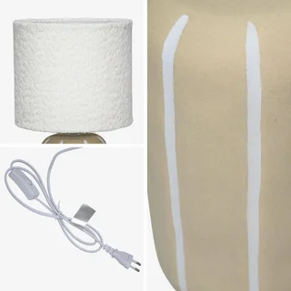 Lampe à poser céramique rayée abat-jour bouclette 41 cm style cosy