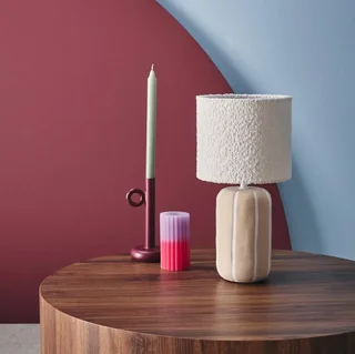 Lampe à poser céramique rayée abat-jour bouclette 41 cm style cosy