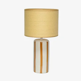 Aurore Ceramic Table Lamp with Rattan Shade 44cm Mustard Green Living Room Bedroom