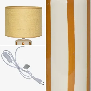Aurore Ceramic Table Lamp with Rattan Shade 44cm Mustard Green Living Room Bedroom
