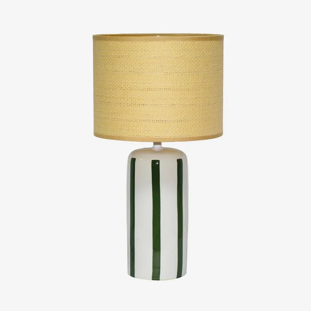 Lampe céramique Aurore abat-jour rotin vert ou moutarde 44 cm