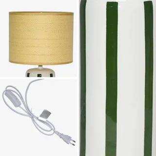 Aurore Ceramic Lamp Rattan Shade Green or Mustard 44 cm