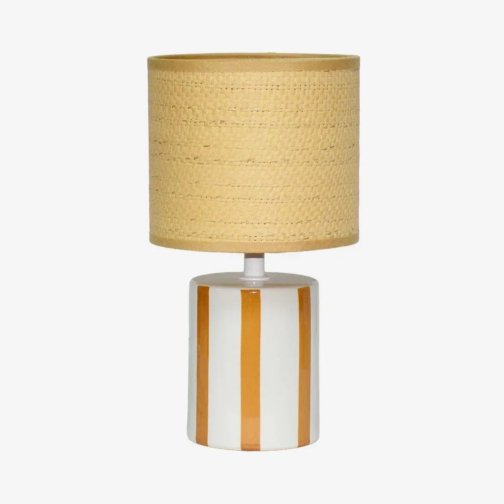 Lampe céramique Aurore abat-jour rotin tressé 28 cm vert moutarde salon chambre