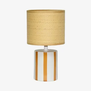 Lampe céramique Aurore abat-jour rotin tressé 28 cm vert moutarde salon chambre