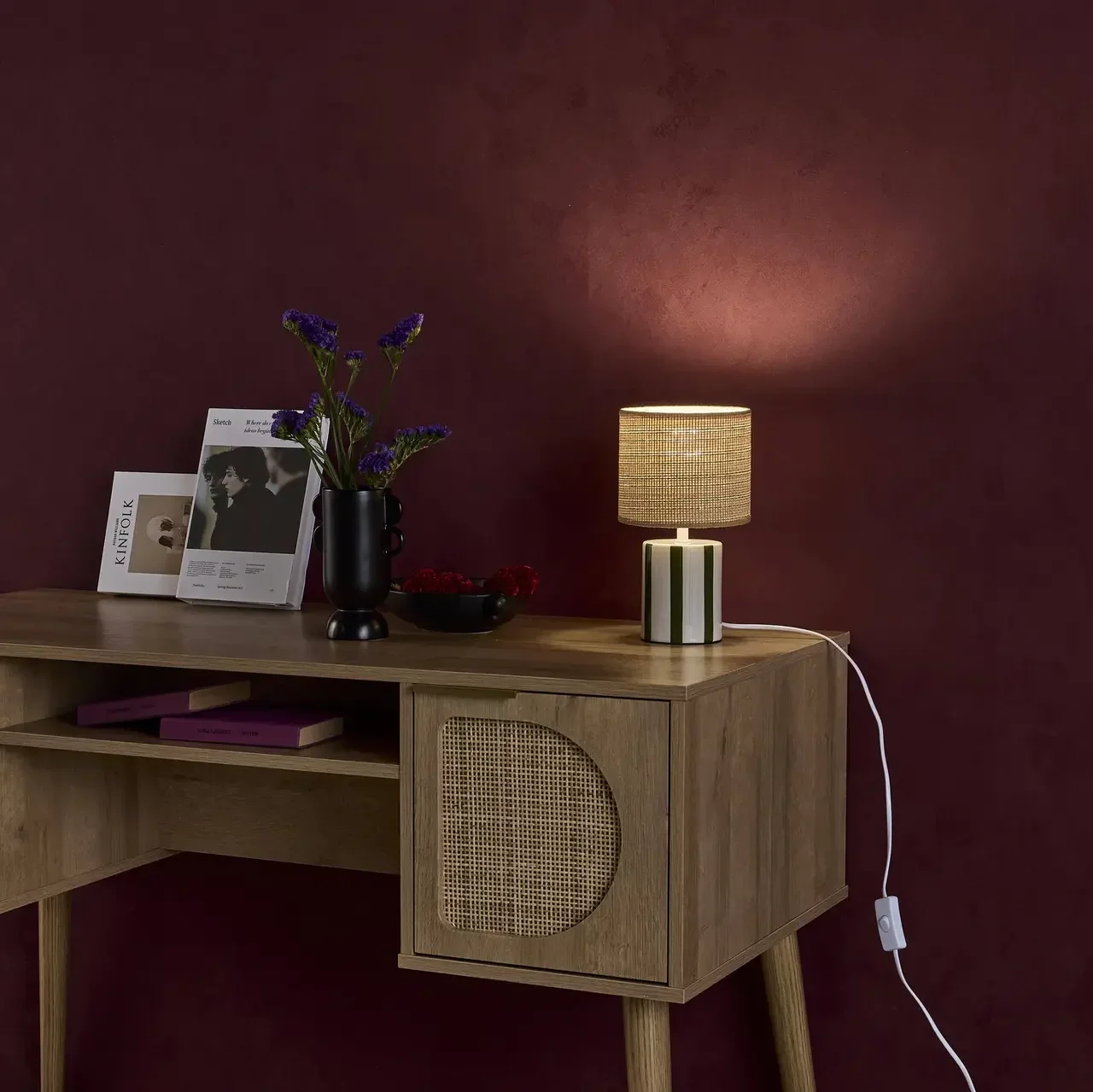 Lampe céramique abat-jour rotin 28cm Aurore