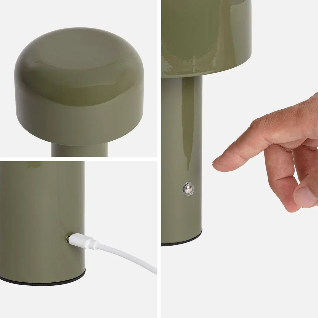 Lampe champignon LED métal Ø13 cm 3 températures lumière rechargeable salon chambre