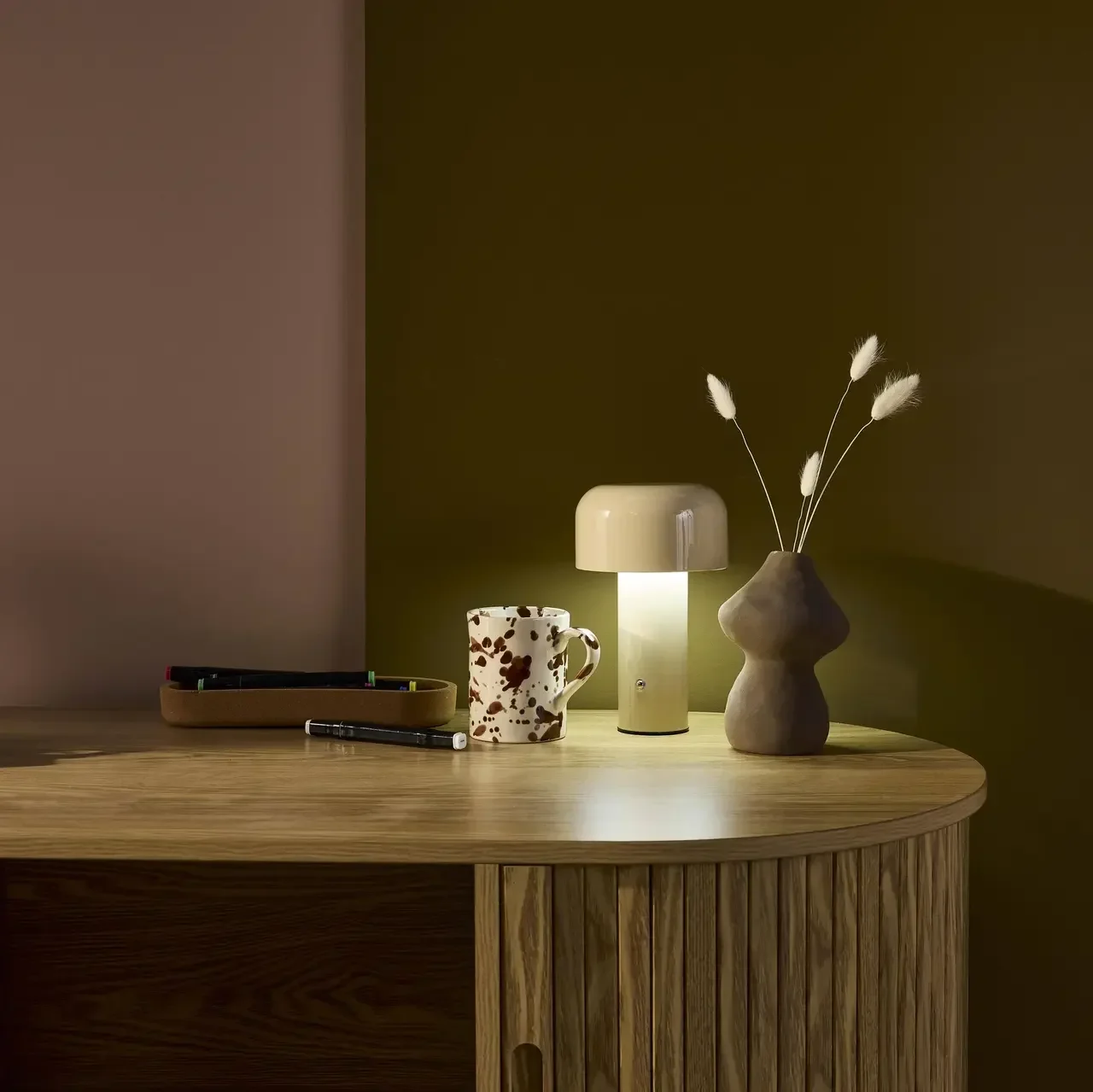 Lampe table LED design champignon métal Ø13cm 3 lumières sans fil salon chambre
