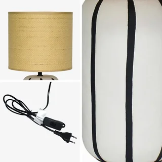 Lampe chevet céramique rayée abat-jour rotin 41 cm style cosy Roxane