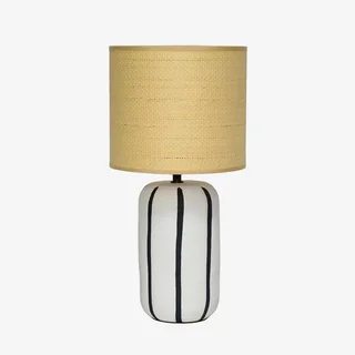 Lampe chevet céramique rayée abat-jour rotin 41 cm style cosy Roxane