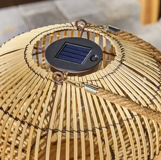 Lampe solaire jardin rotin LED 31 cm ambiance extérieure