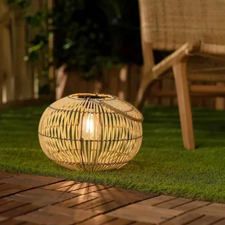 Lampe solaire jardin rotin LED 31 cm ambiance extérieure