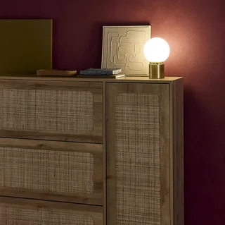 Lampe de table Nino dorée verre blanc 25 cm design contemporain