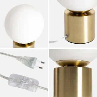 Lampe de table Nino dorée verre blanc 25 cm design contemporain