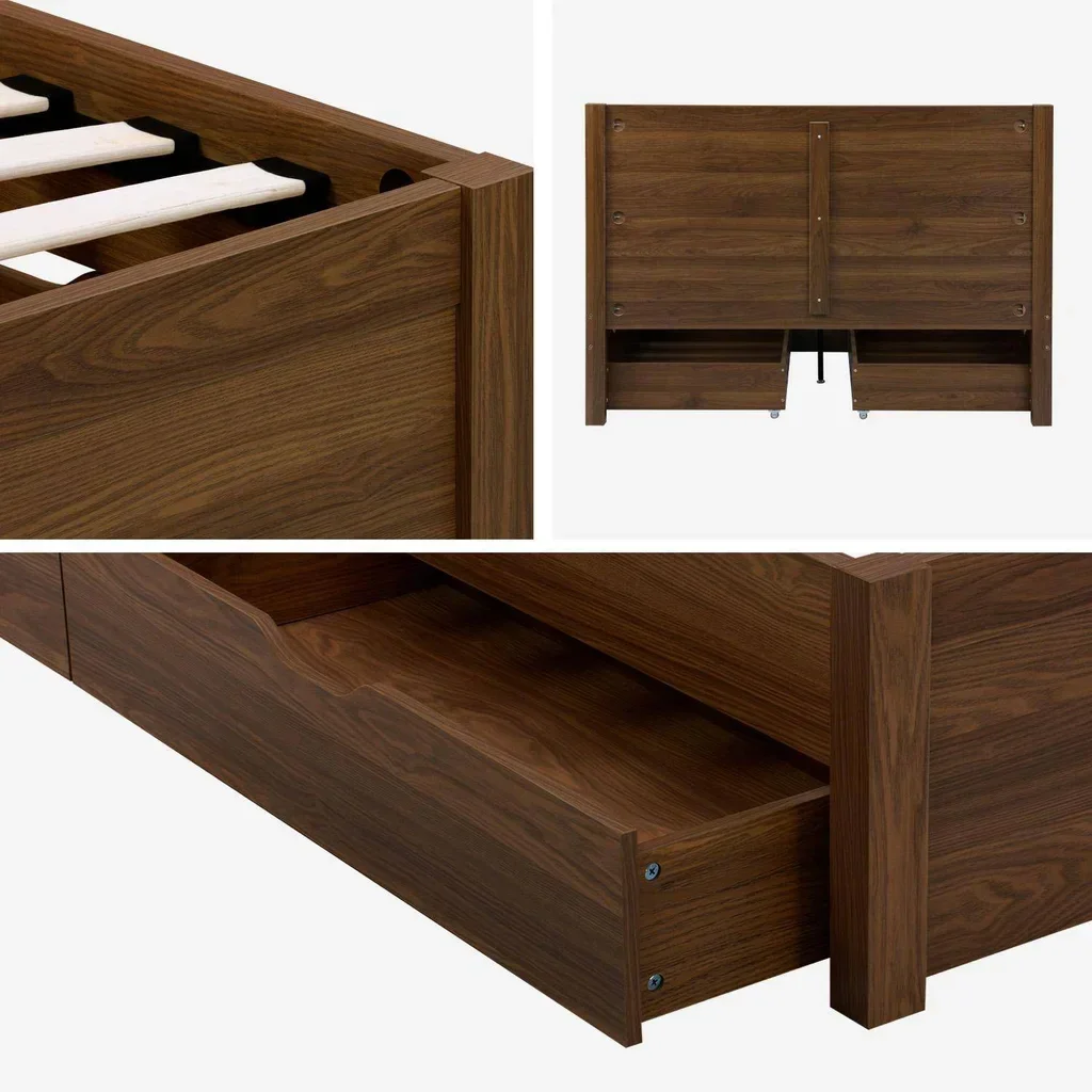 Letto 140x190 Nepal con cassetti e testiera in legno