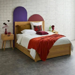 Letto 140x190 Nepal con cassetti e testiera effetto legno vintage