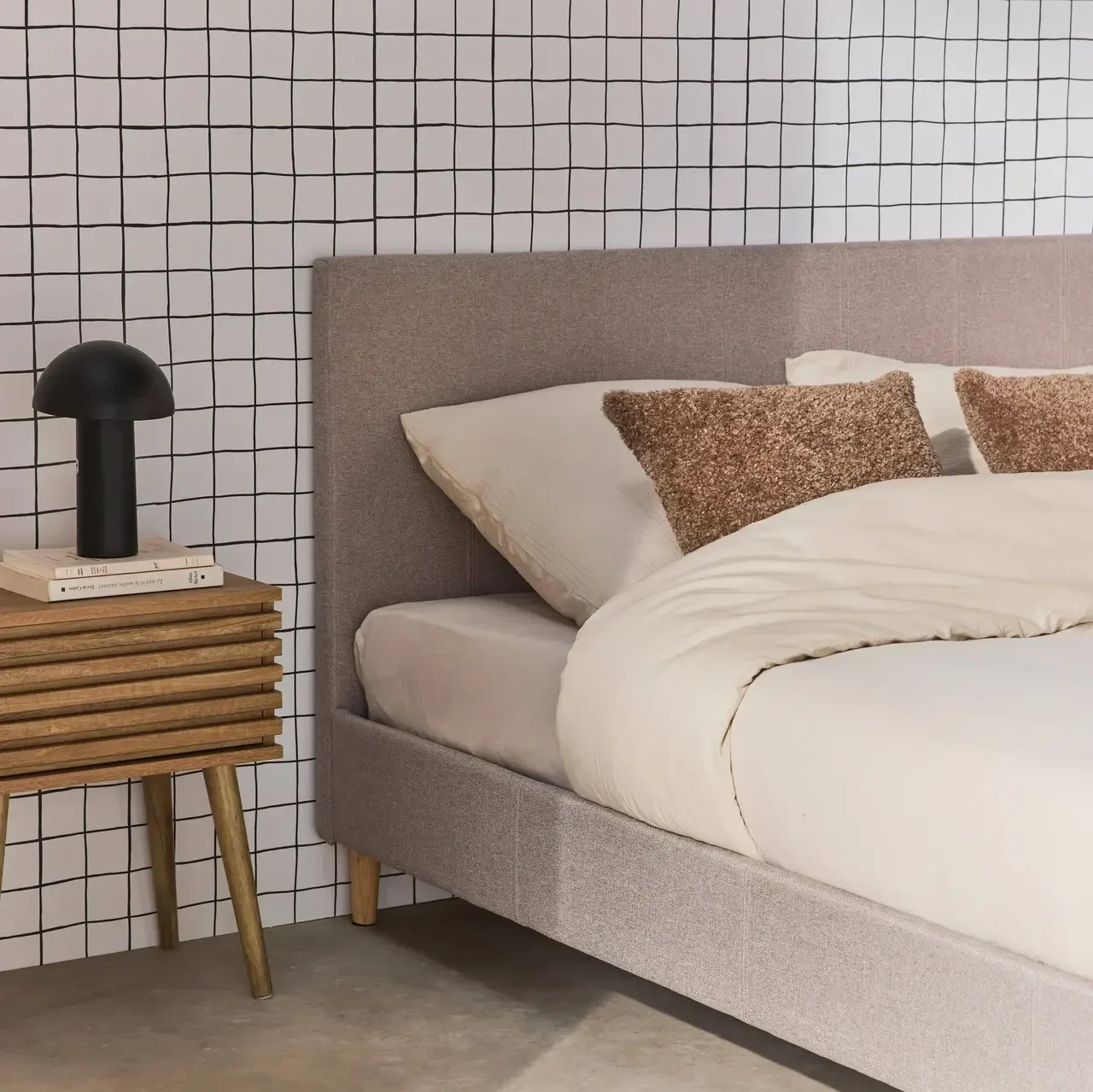 Letto 140x190 cm rete a doghe testiera imbottita tessuto Marlon