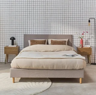 Letto 140x190 cm rete a doghe testiera imbottita tessuto Marlon