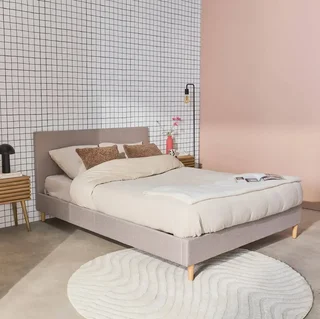 Letto 140x190 cm rete a doghe testiera imbottita tessuto Marlon
