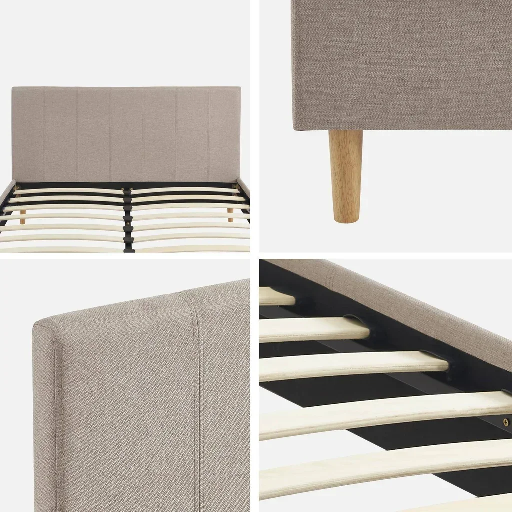 Letto 140x190 cm rete a doghe testiera imbottita tessuto Marlon