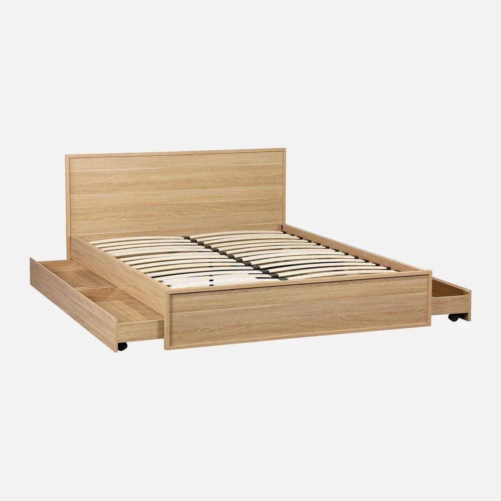 Cama 140x190 con cajones de madera Kuba y cabecero integrado
